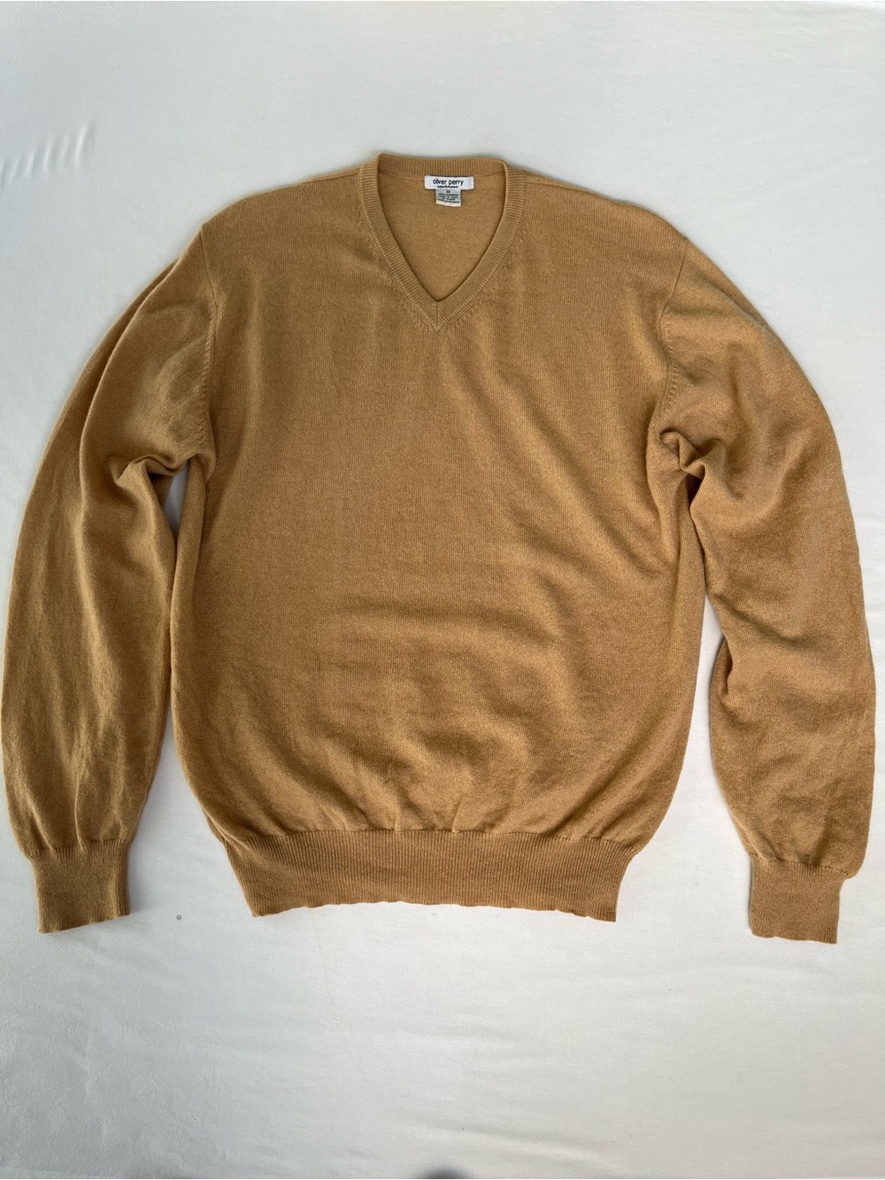 Oliver Perry Men Tan Rich 100% Soft Cashmere V-neck Long Sleeves Sweater Size M